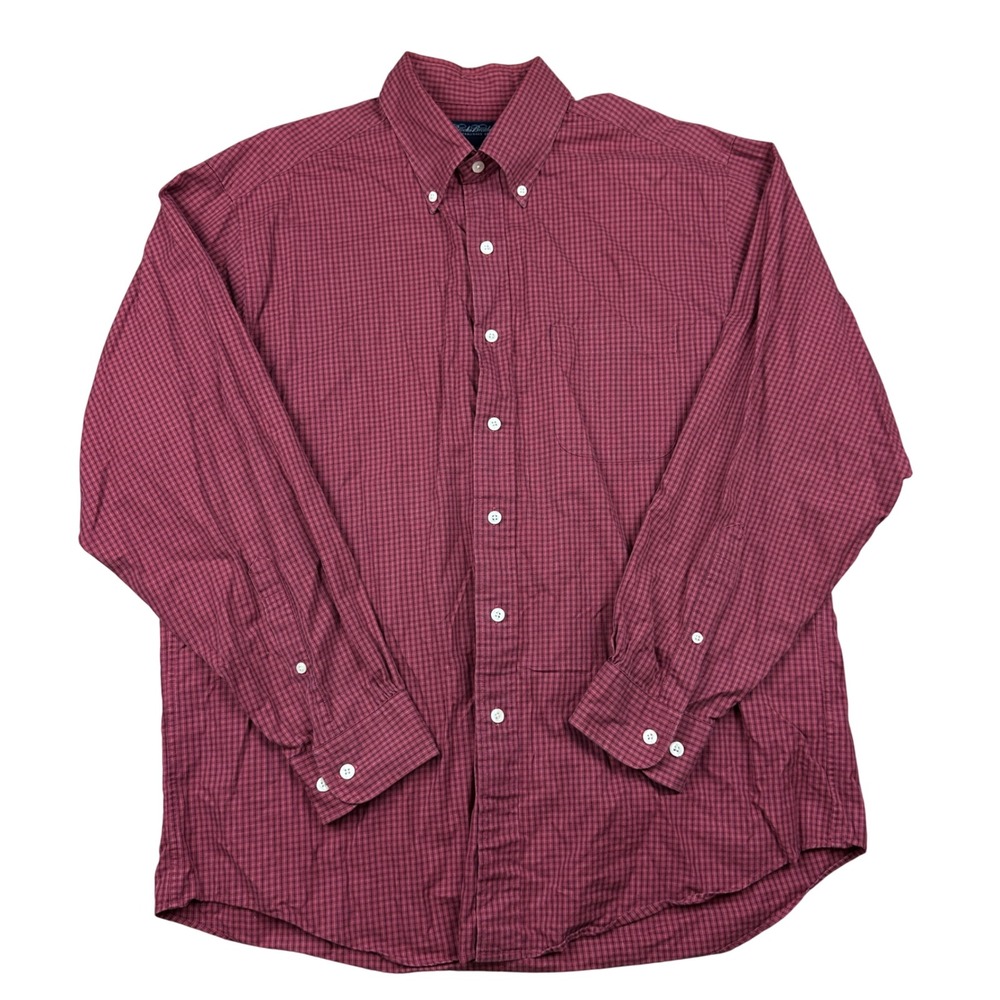 Brooks Brothers Mens Burgundy Micro Check Cotton Button Down Long Sleeve Shirt L - Picture 2 of 6